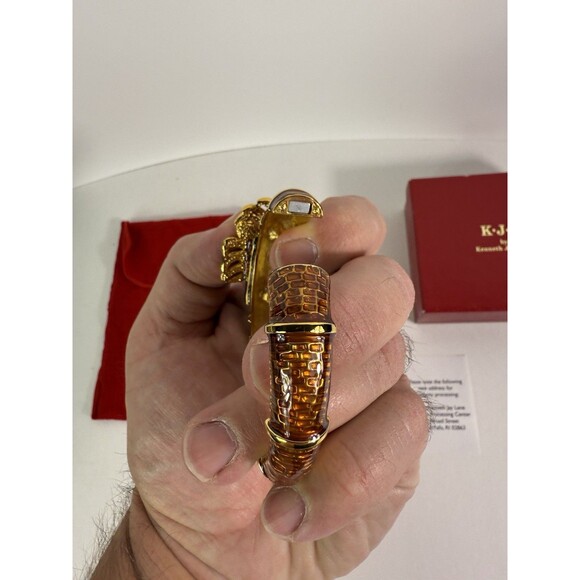 Kenneth J Lane Rhinestone Enamel Lions Head Gold Tone Clamp Bracelet Cuff 7.25" - Picture 7 of 10